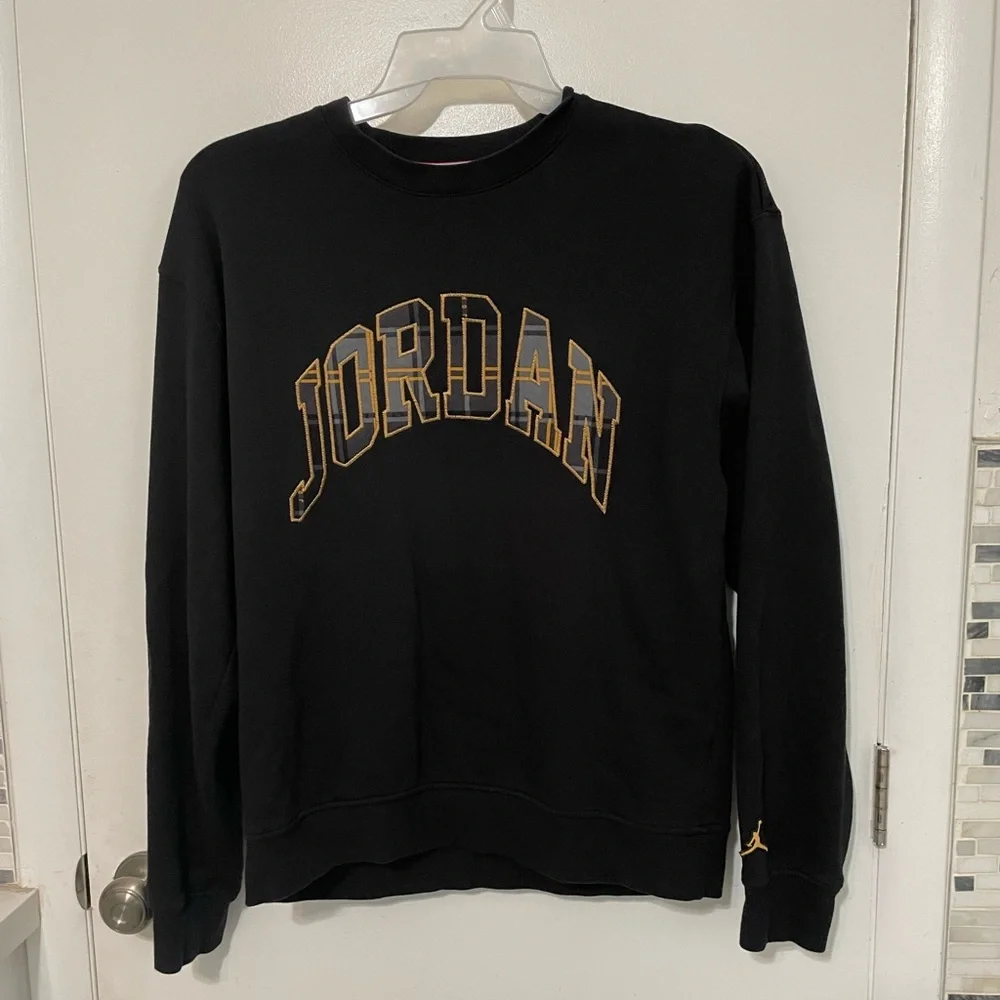 Jordan Jumpman Black Embroidered plaid logo Long Sleeve black Fleece sweatshirt